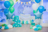 Blue Wall And Balloons With Wood Floor For Baby One Birthday Backdrop Shopbackdrop